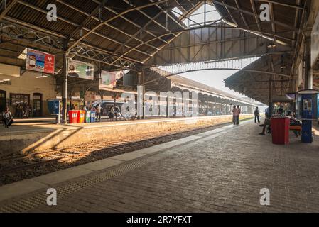 The Fort railway station is a major rail hub in Colombo, Sri Lanka. The station with its 10 platforms, serves and transports 0.2 million passengers Stock Photo