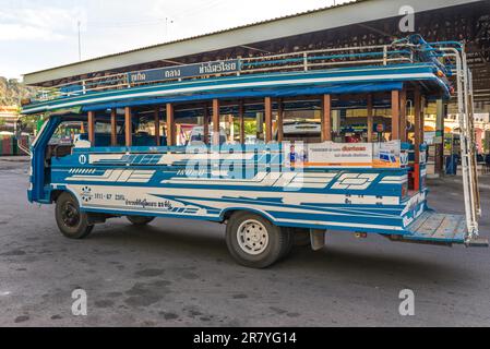 Waiting for passenger. The central bus station in the city Phuket. Tourist and locals can change directions, arrives or depart in Phuket Stock Photo