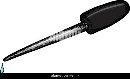 Black eyedropper with drop of fluid isolated over white Stock Vector
