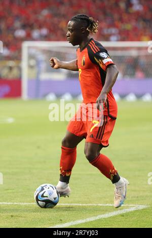 Brussels, Belgique. 17th June, 2023. Jeremy Doku of Belgium during the UEFA Euro 2024, European Qualifiers, Group F, football match between Belgium and Austria on June 17, 2023 at King Baudouin Stadium in Brussels, Belgique - Photo Jean Catuffe/DPPI Credit: DPPI Media/Alamy Live News Stock Photo