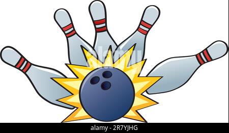 A bowling ball hitting the pins for a strike. Stock Vector