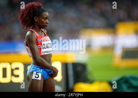 Grace Claxton participating in the 400 meters hurdles at the World Athletics Championships London 2017. Stock Photo