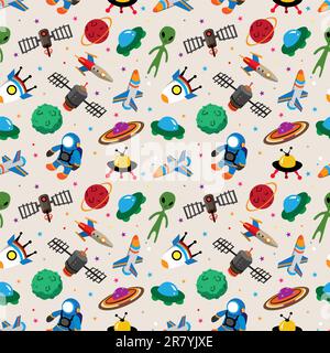 Seamless outer space ufo rocket science kids background pattern Stock ...