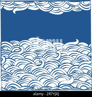 abstract blue background with cartoon clouds and funny curls and place for text Stock Vector