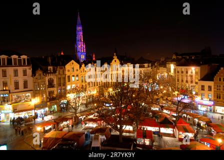 Christmas market in the evening, Brussels, Brabant, Belgium Stock Photo