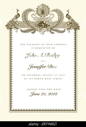 Vector Ornate Peacock Frame. Vector ornate frame. Easy to edit. Perfect for invitations or announcements. Stock Vector