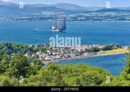 Cromarty Scotland Cromarty Firth view over the town and housesr towards the hills in early summer Stock Photo