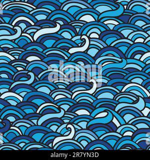 seamless sea pattern with waves and curls. Vector illustration. Stock Vector
