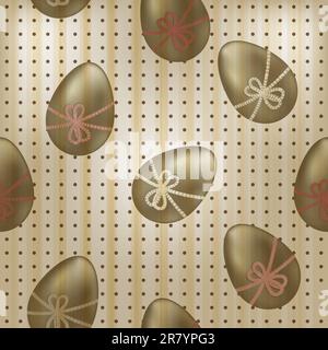 vector seamless  vintage easter pattern  with golden eggs and bows Stock Vector