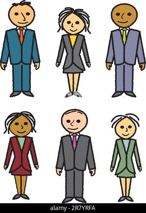 Three men and three women dressed in suits and business attire. Stock Vector