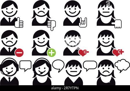 avatar people faces with symbols, vector icon set Stock Vector