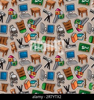 Cartoon school icons seamless pattern Stock Vector
