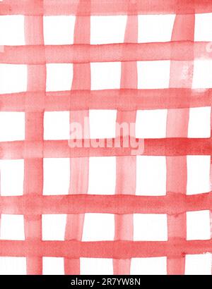 Light pink watercolor plaid illustration. Buffalo cage, cage, checkered geometric square background, watercolor stains. Hand drawn brush doodle style Stock Photo