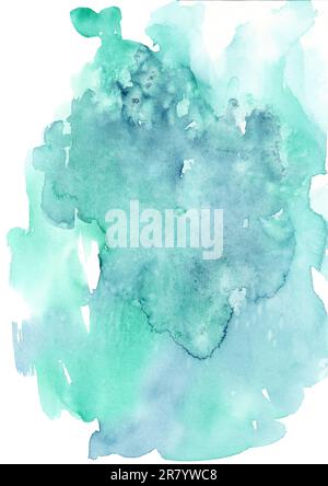 Turquoise color hand drawn watercolor liquid stain. Abstract water stains doodle element drops for design, illustration, wallpaper, cards. Stock Photo