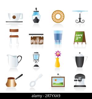 Café and coffeehouse icons - vector icon set Stock Vector