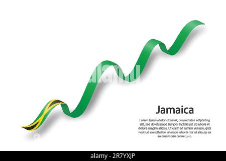 Waving ribbon or banner with flag of Jamaica. Template for independence day Stock Vector