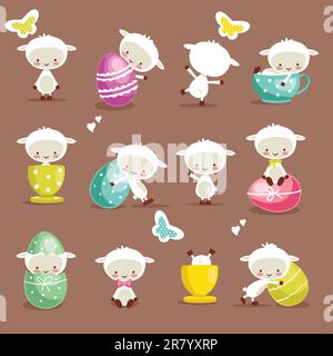Cute easter character set, vector illustration Stock Vector