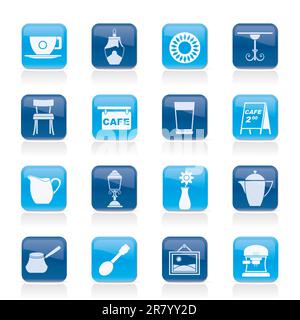 Café and coffeehouse icons - vector icon set Stock Vector