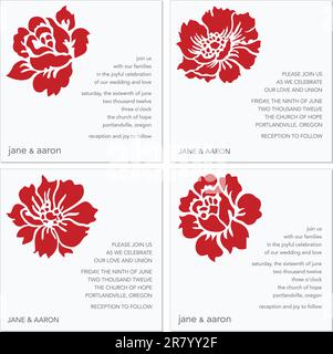 Vector Red Flower Frame Set. Easy to edit. Perfect for invitations or announcements. Stock Vector