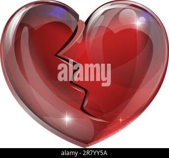 Illustration of a broken heart with a crack. Concept for heart disease or problems, being heartbroken, bereaved or unlucky in love. Stock Vector