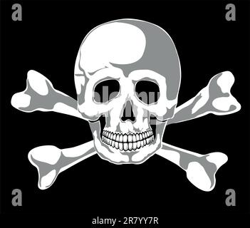 Skull and two bones on black. Vector. Separate layers Stock Vector