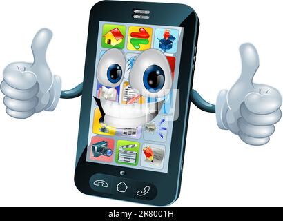 Black mobile phone mascot character cartoon illustration giving a thumbs up Stock Vector