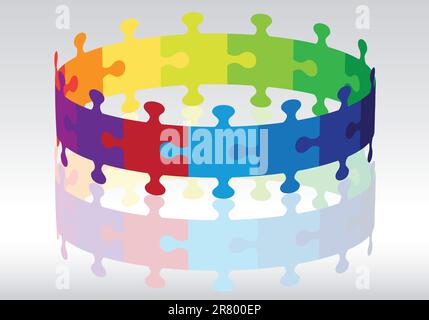 colorful 3d jigsaw puzzle circle, vector background Stock Vector