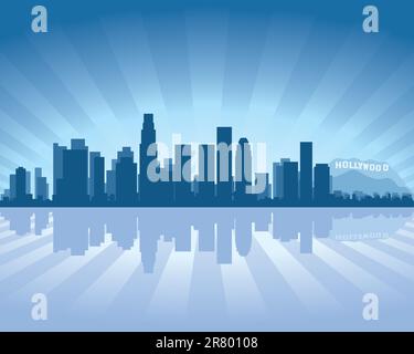 Los Angeles skyline with reflection in water Stock Vector