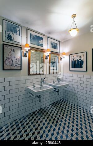 The Gunton Arms , bathroom with photos by David Bailey  ,North Norfolk , England. Stock Photo