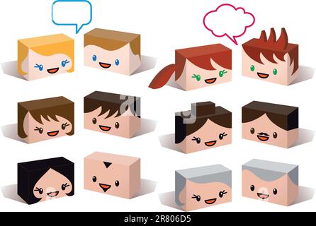 3D head avatars, vector people icon set Stock Vector