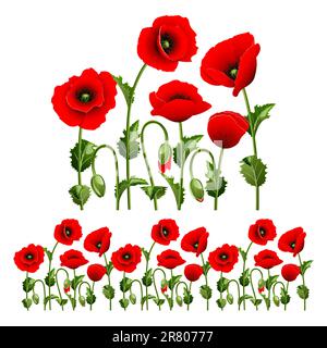 Border from red poppies.(can be repeated and scaled in any size) Stock Vector