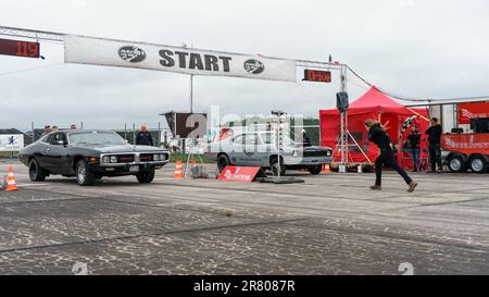 FINOWFURT, GERMANY - MAY 06, 2023: The muscle cars on the pitlane. Race festival 2023. Season opening. Stock Photo