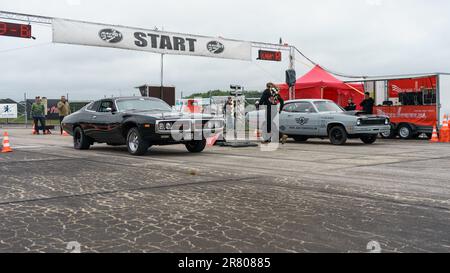 FINOWFURT, GERMANY - MAY 06, 2023: The muscle cars on the pitlane. Race festival 2023. Season opening. Stock Photo