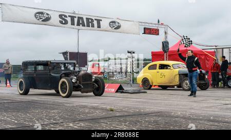 FINOWFURT, GERMANY - MAY 06, 2023: The hot rod on the pitlane. Race festival 2023. Season opening. Stock Photo