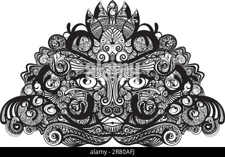 Detailed, hand drawn illustration of a male face or mask Stock Vector