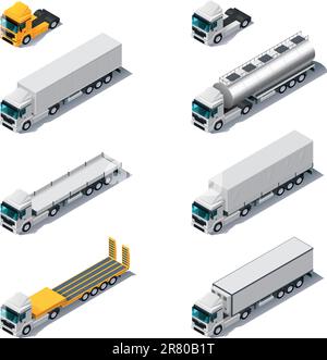 Set of isometric generic trucks (different types) Stock Vector