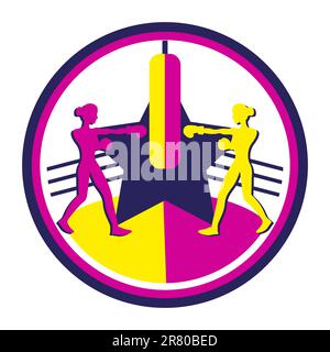 Silhouettes of women in boxing gloves on the background of a star. Illustration of female boxing, sport and healthy lifestyle. Vector illustration iso Stock Vector