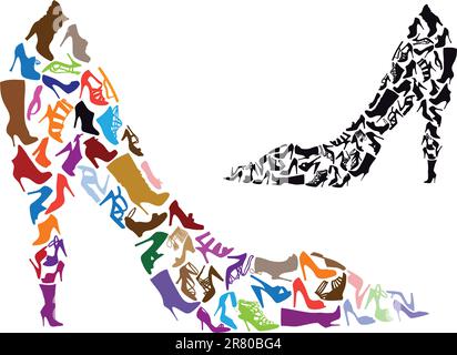 various shoe silhouettes in stiletto shape, vector background Stock Vector