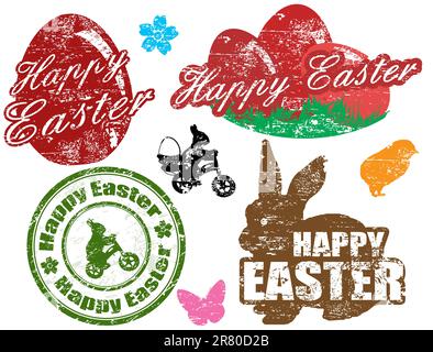 Set of isolated grunge Easter stamps on white background, vector illustration Stock Vector