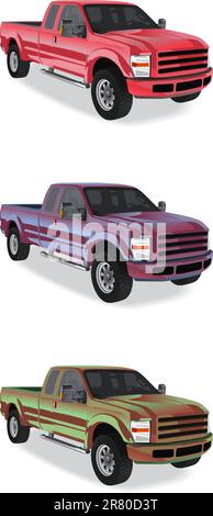 Pick-up trucks isolated on white background Stock Vector