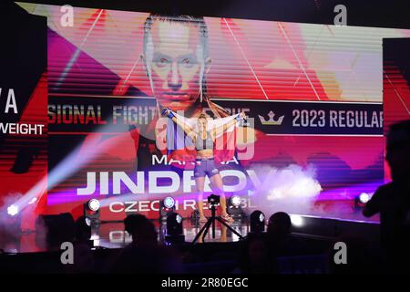 Atlanta, USA. 16th June, 2023. Atlanta, GA - June 16: Martina Jindrova enters during PFL Atlanta 5 on June 16, 2023 at the Overtime Elite Arena in Atlanta, Georgia. (Photo by Aaron Litz/PxImages/Sipa USA) Credit: Sipa USA/Alamy Live News Stock Photo