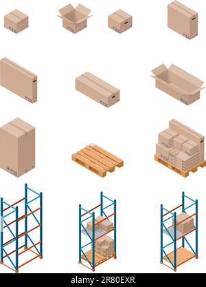 Set of detailed isometric warehouse related icons Stock Vector
