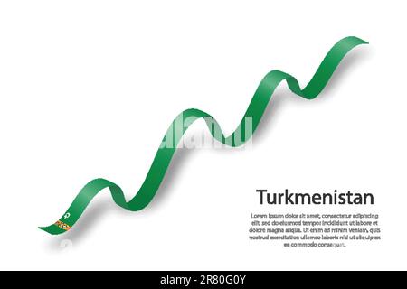 Waving ribbon or banner with flag of Turkmenistan. Template for independence day Stock Vector