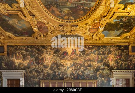 Venice, Italy. Il Paradiso, or Paradise. Oil painting by Tintoretto in the Chamber of the Great Council in the Palazzo Ducale, or Doge’s Palace.  The Stock Photo