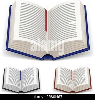 Open Books With Red and Blue Bookmark on White Background Stock Vector