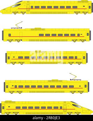 Yellow High Speed Electric Tilting Train Power Units and Carriages Stock Vector