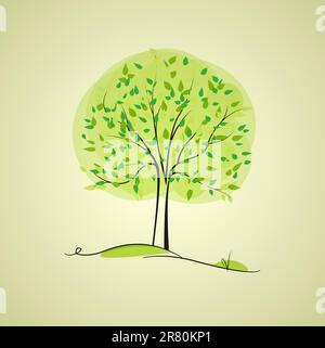 green tree in the background with place for text Stock Vector