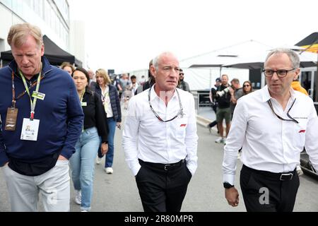 Montreal, Canada. 18th June, 2023. Greg Maffei (USA) Liberty Media Corporation President and Chief Executive Officer (Centre) with Stefano Domenicali (ITA) Formula One President and CEO (Right). 18.06.2023. Formula 1 World Championship, Rd 9, Canadian Grand Prix, Montreal, Canada, Race Day. Photo credit should read: XPB/Press Association Images. Credit: XPB Images Ltd/Alamy Live News Stock Photo