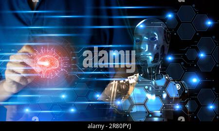 Concepts, development of artificial intelligence and self-learning of artificial intelligence. Stock Photo