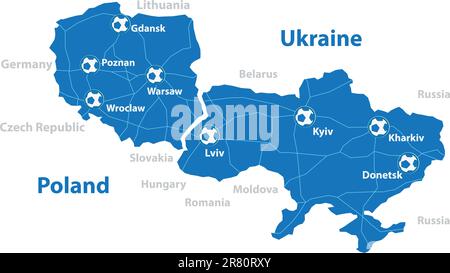 Euro 2012 host countries map. Poland and Ukraine. Separate layers Stock Vector